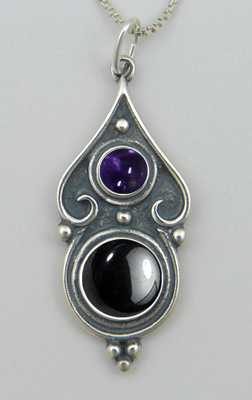 Sterling Silver Romantic Necklace in Hematite And Iolite